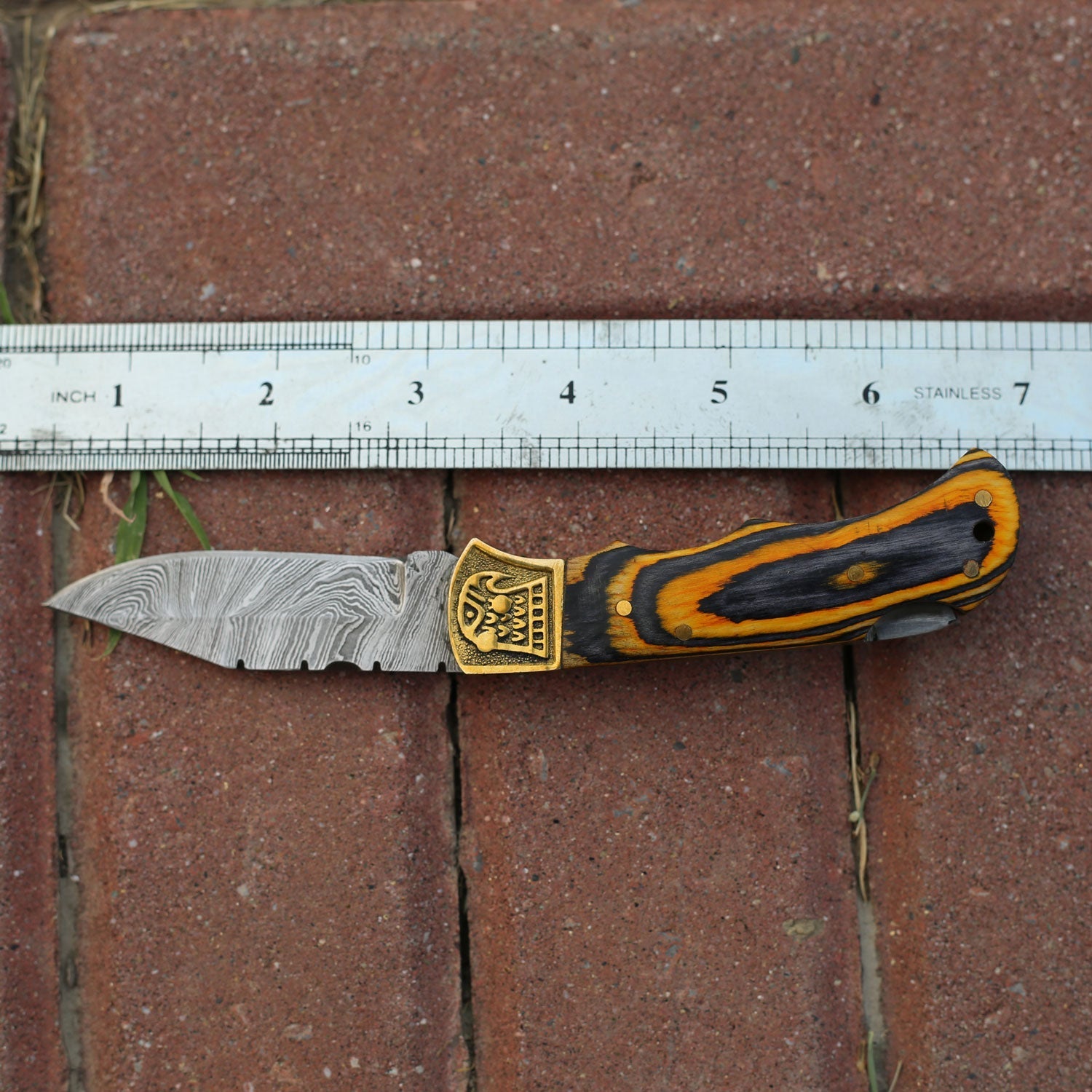 Custom Hand Forged Damascus Folding Knife Stain Wood Handle With Engraved Bolster WH 1557