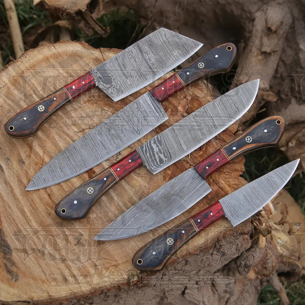 5 Pieces Custom Handmade Damascus Steel Chef Set - 5 Piece Kitchen Knives Set