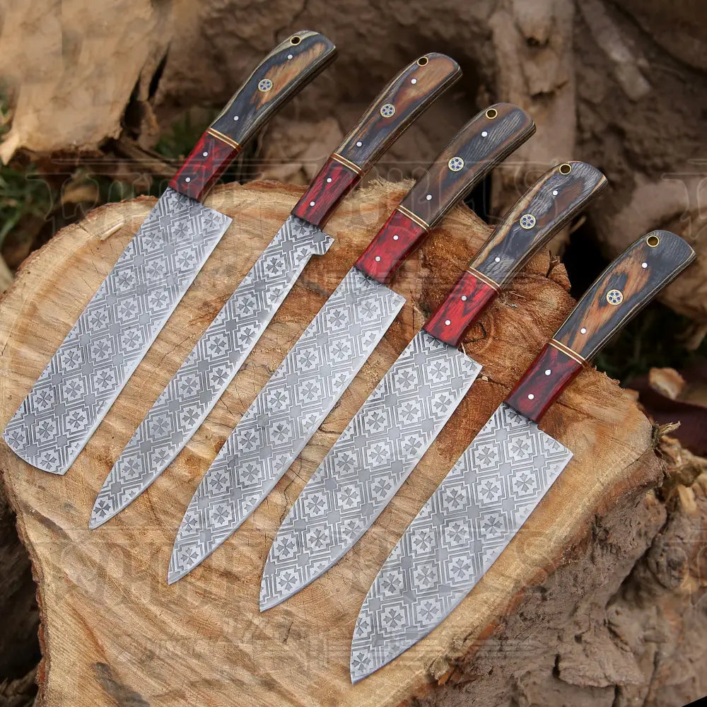 5 Pieces Handmade J2 Steel Chef Set - 5 Piece Kitchen Knives Set