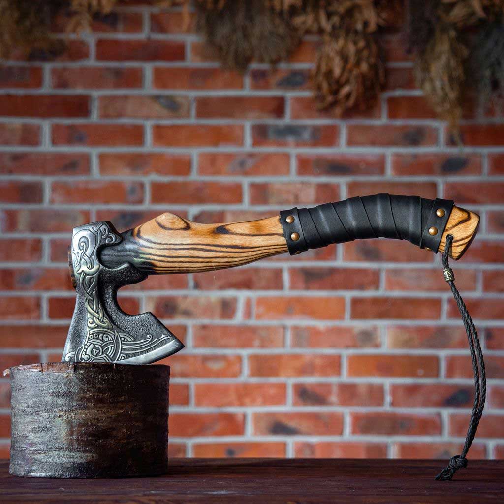 Vine Viking Axe With Warped Ash Wood Handle | Wedding Gift, Anniversary Gift, Christmas Gift