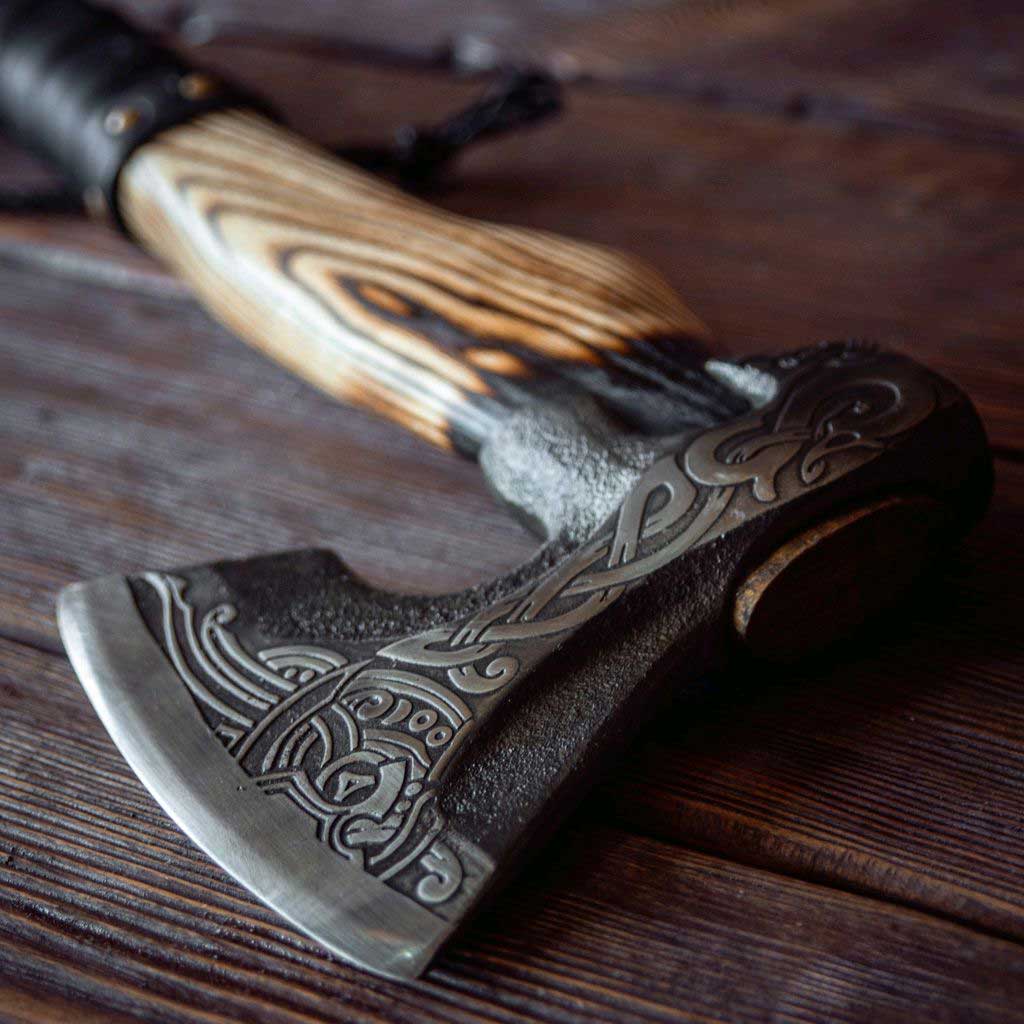Vine Viking Axe With Warped Ash Wood Handle | Wedding Gift, Anniversary Gift, Christmas Gift