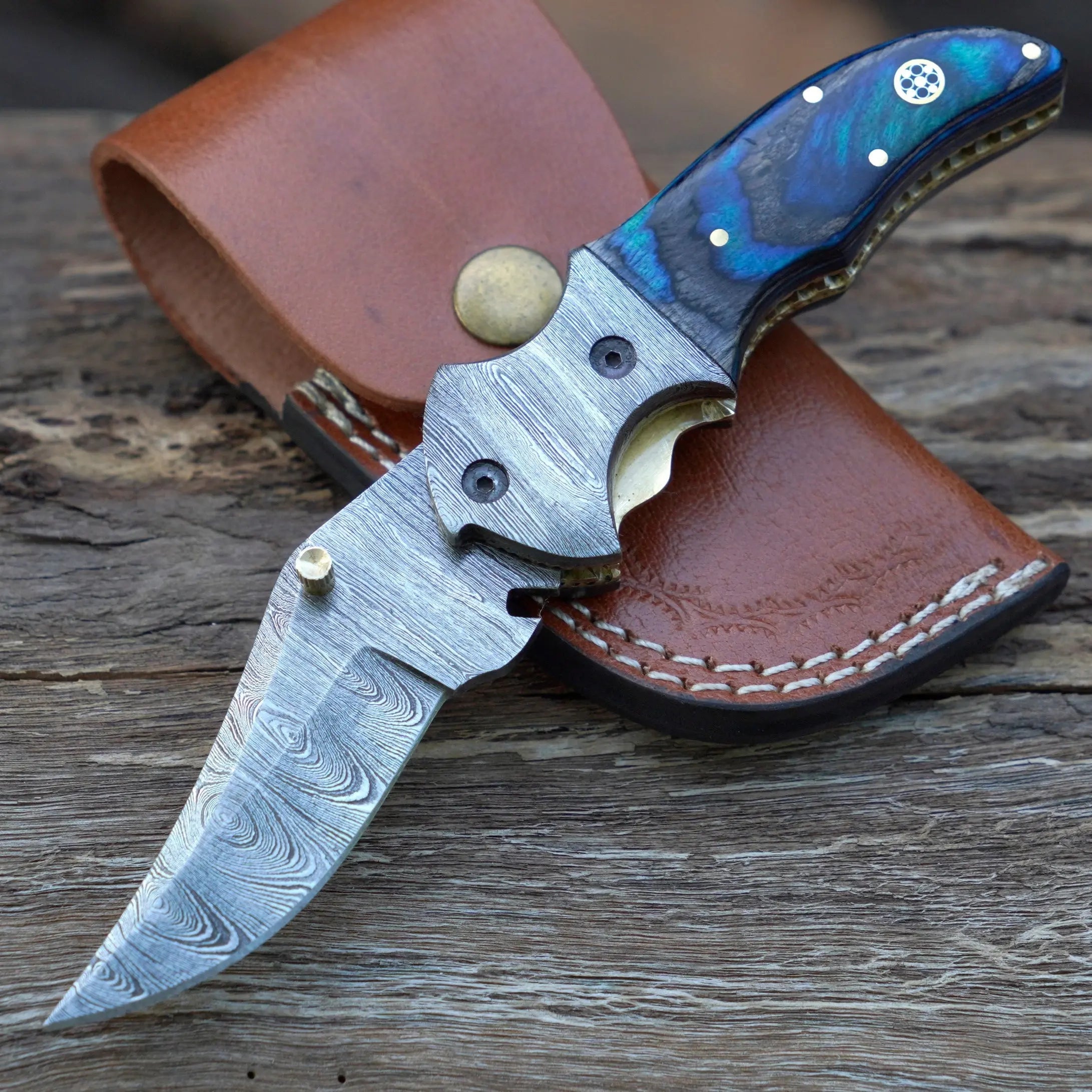 Hand Forged Damascus Steel Hunting Pocket Knife-Camping Folding Blade With Pocket Clip 3537-CP