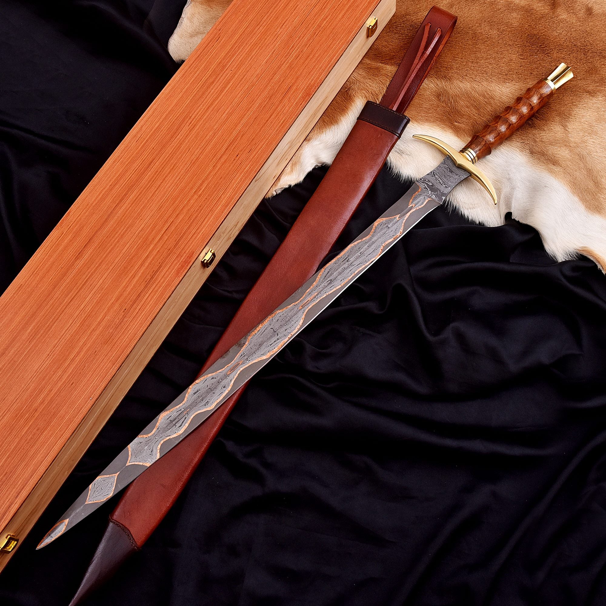 Handmade Custom Copper Damascus Real Viking Style Sword QC-310