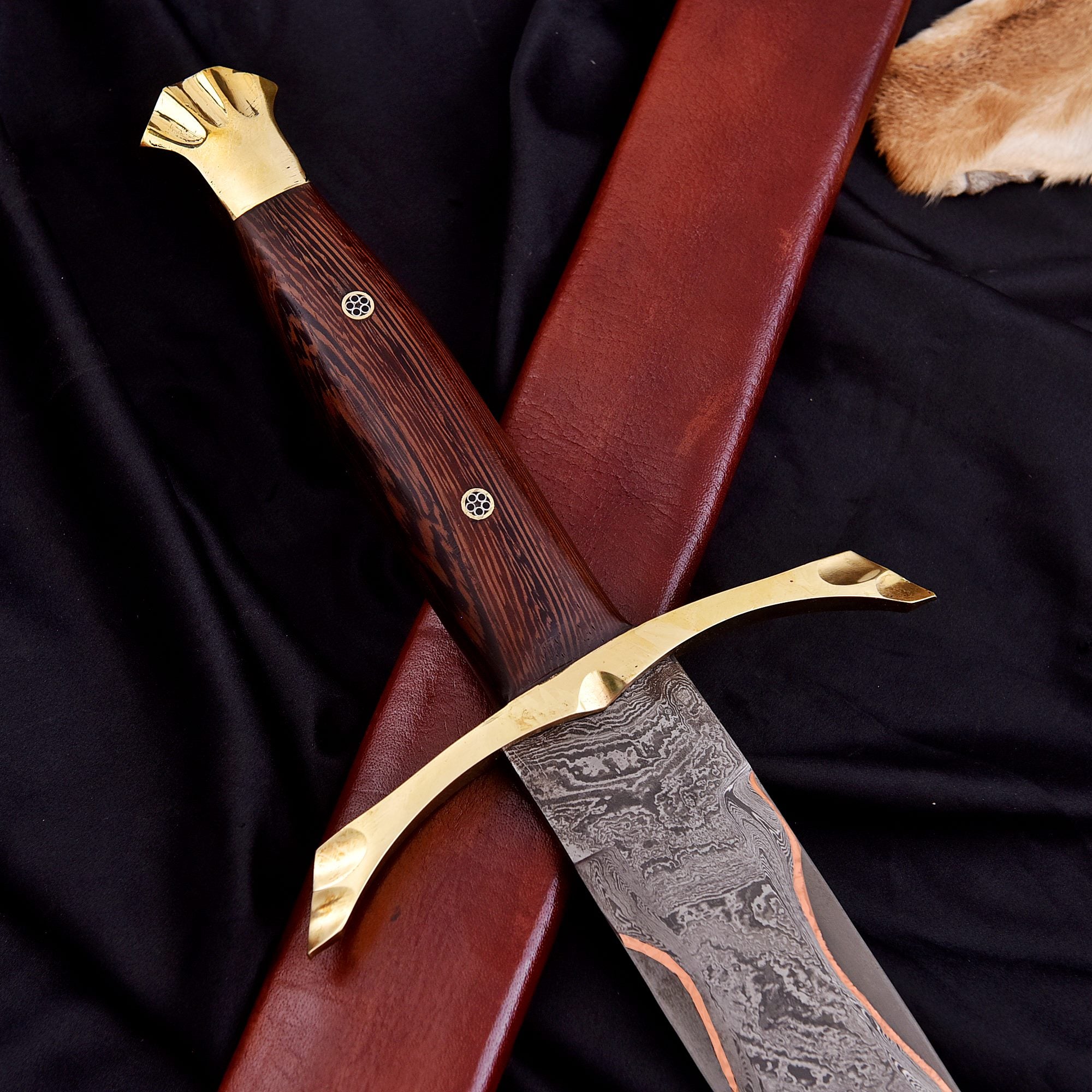 Handmade Custom Copper Damascus Real Viking Style Sword with free wooden box QC-311