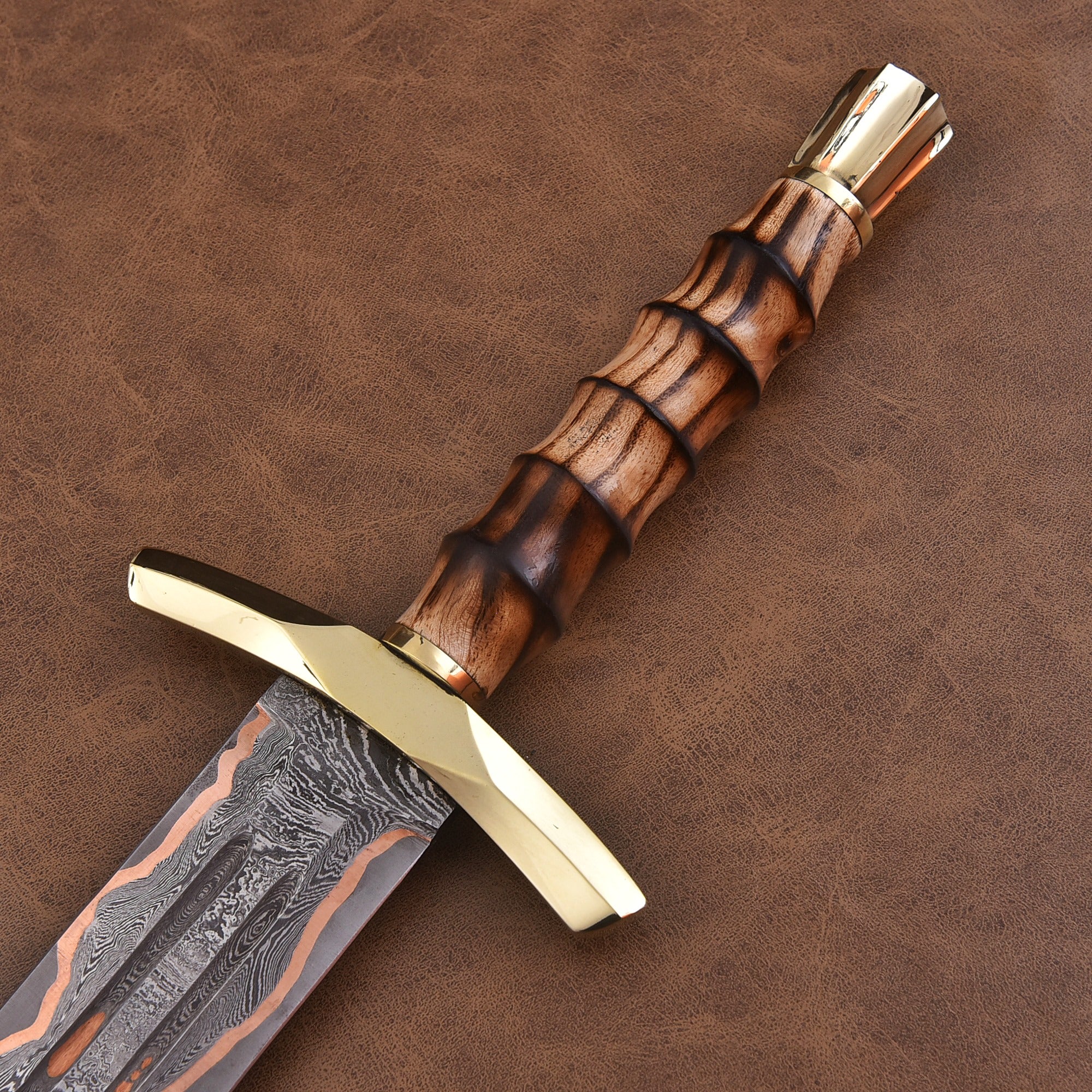 Handmade Custom Copper Damascus Real Viking Style Sword with free wooden box QC-329