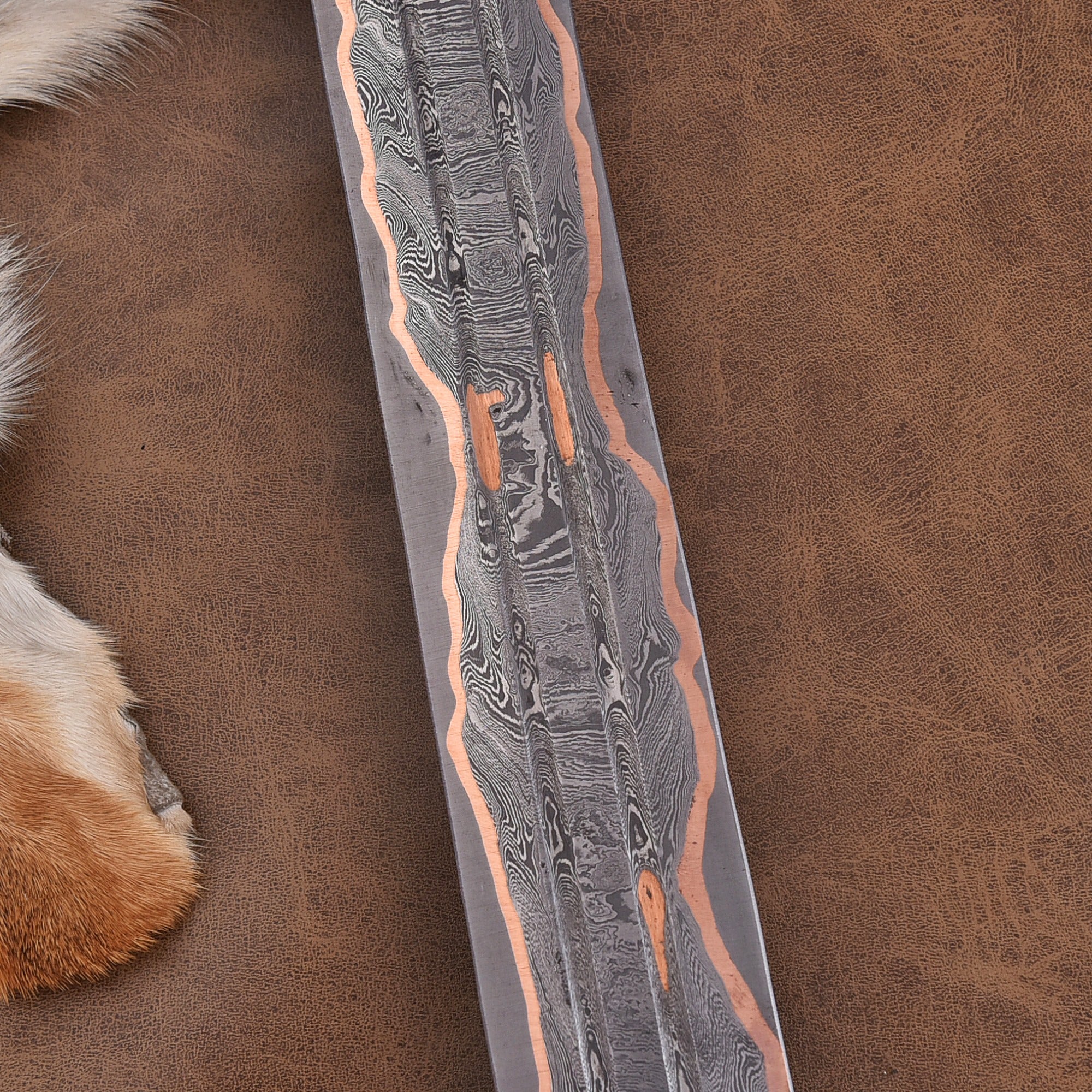 Handmade Custom Copper Damascus Real Viking Style Sword with free wooden box QC-329