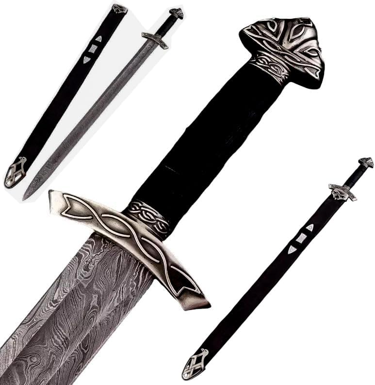 Handmade Damascus Steel Real Viking Style Sword, Collectible Medieval Replica