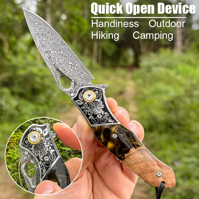 Handmade Damascus Steel Pocket Knife - Folding Knife - Outdoor Camping Hunting Survival Knife EDC - VG10 Damascus Steel