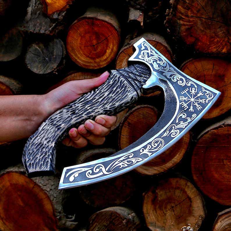 Viking Vegvisir Pizza Axe Best Viking Pizza Cutter Axe | Annversary Gift, Birthday Gitft, Christmas Gift