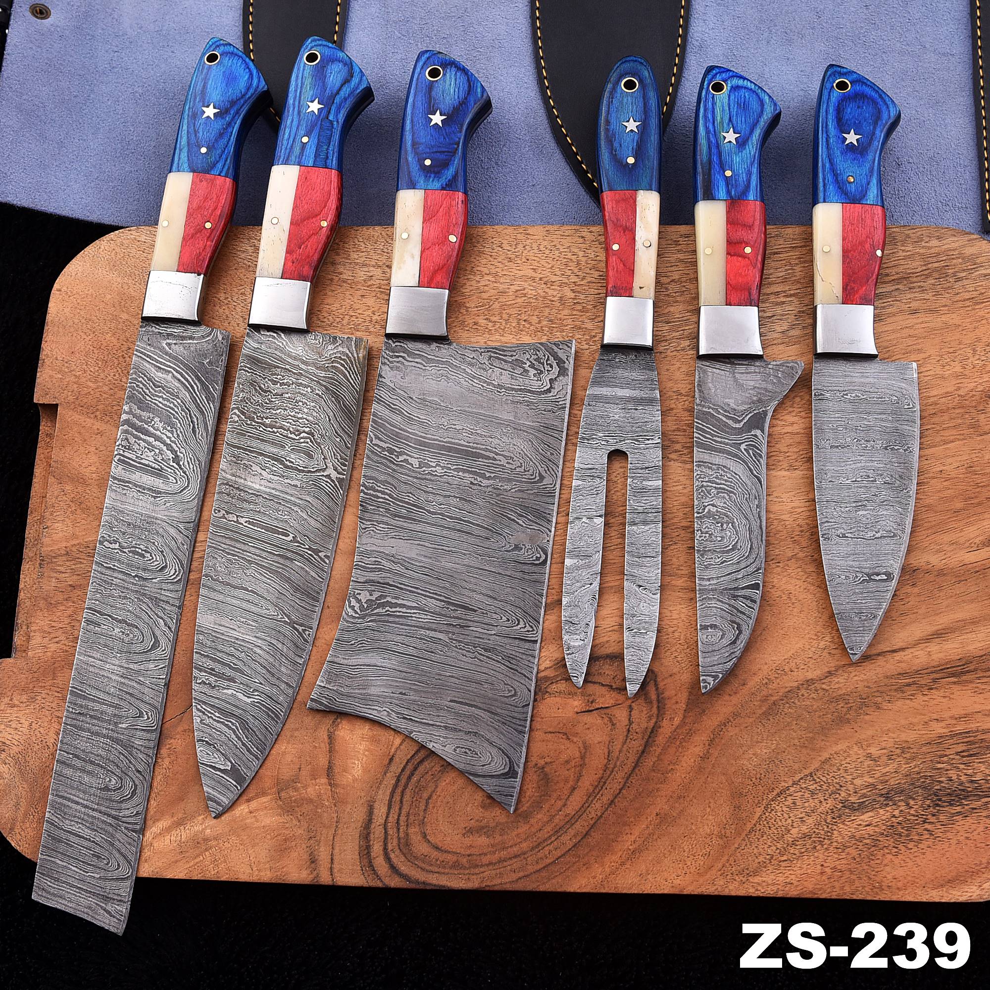 handmade Damascus chef knife full view