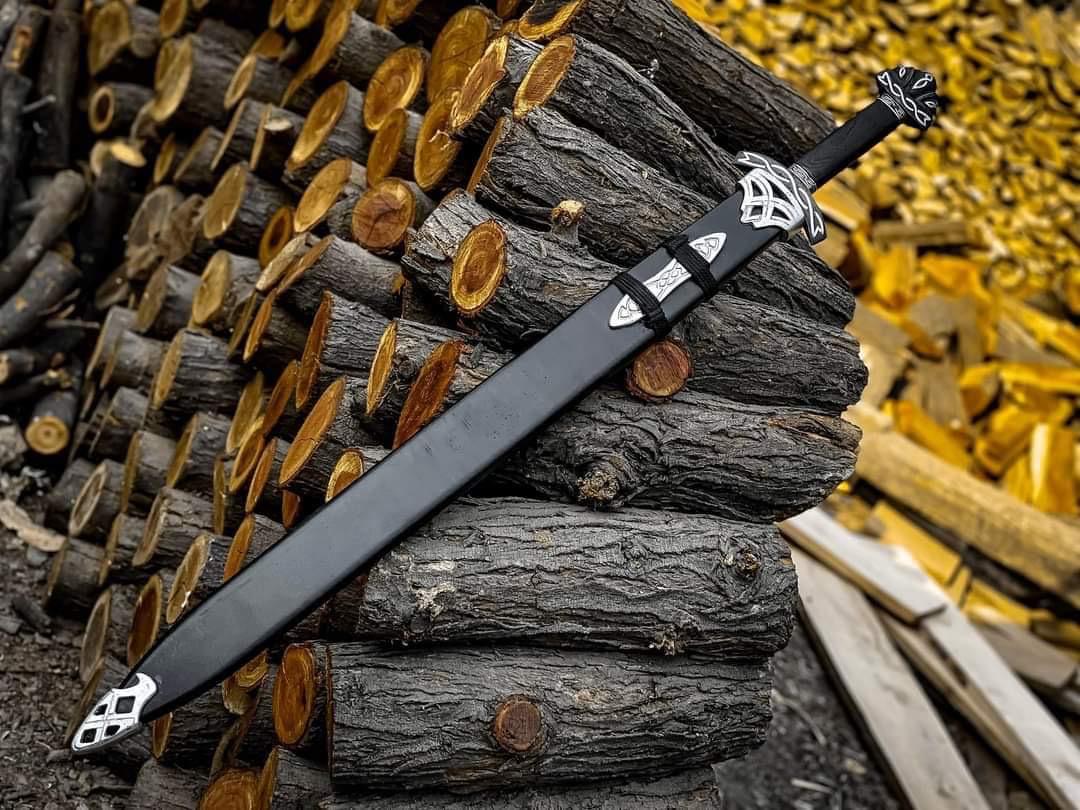 Handmade Damascus Steel Real Viking Style Sword, Collectible Medieval Replica