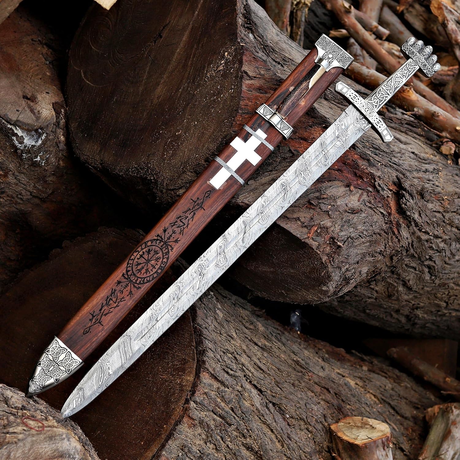 Handmade Damascus Steel Real Viking Style Sword |