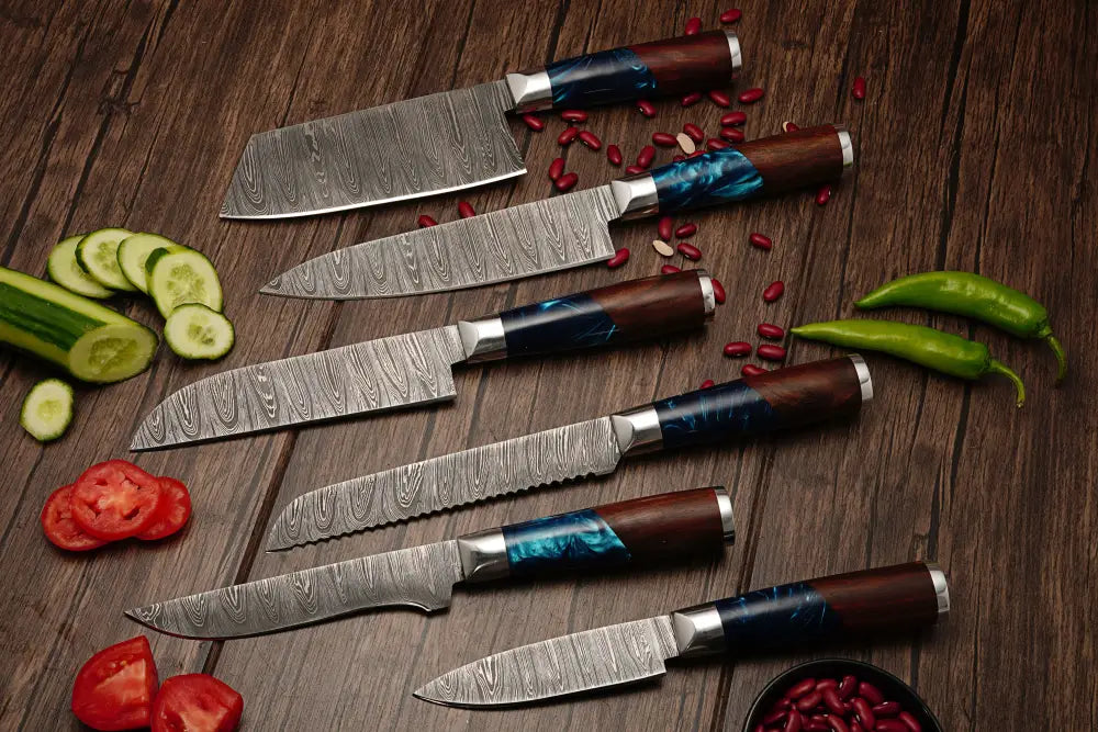 Handmade 6-piece Damascus steel chef knife set