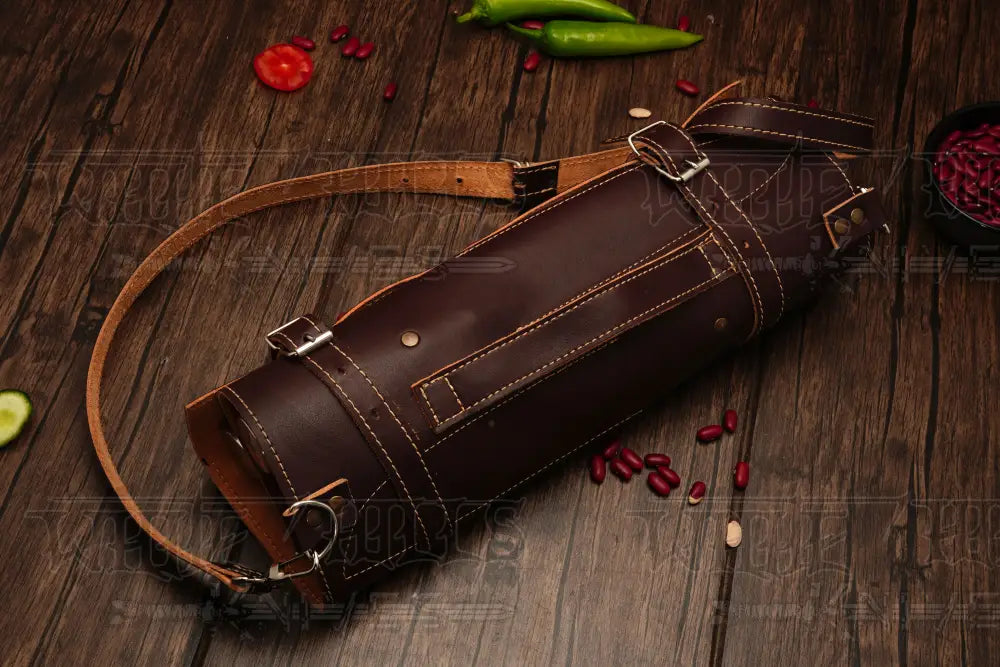 Premium chef knife set with custom leather cover