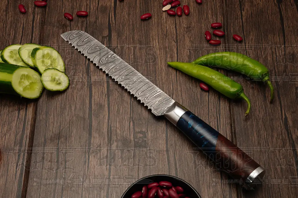 Leather wrap for Damascus steel knife set