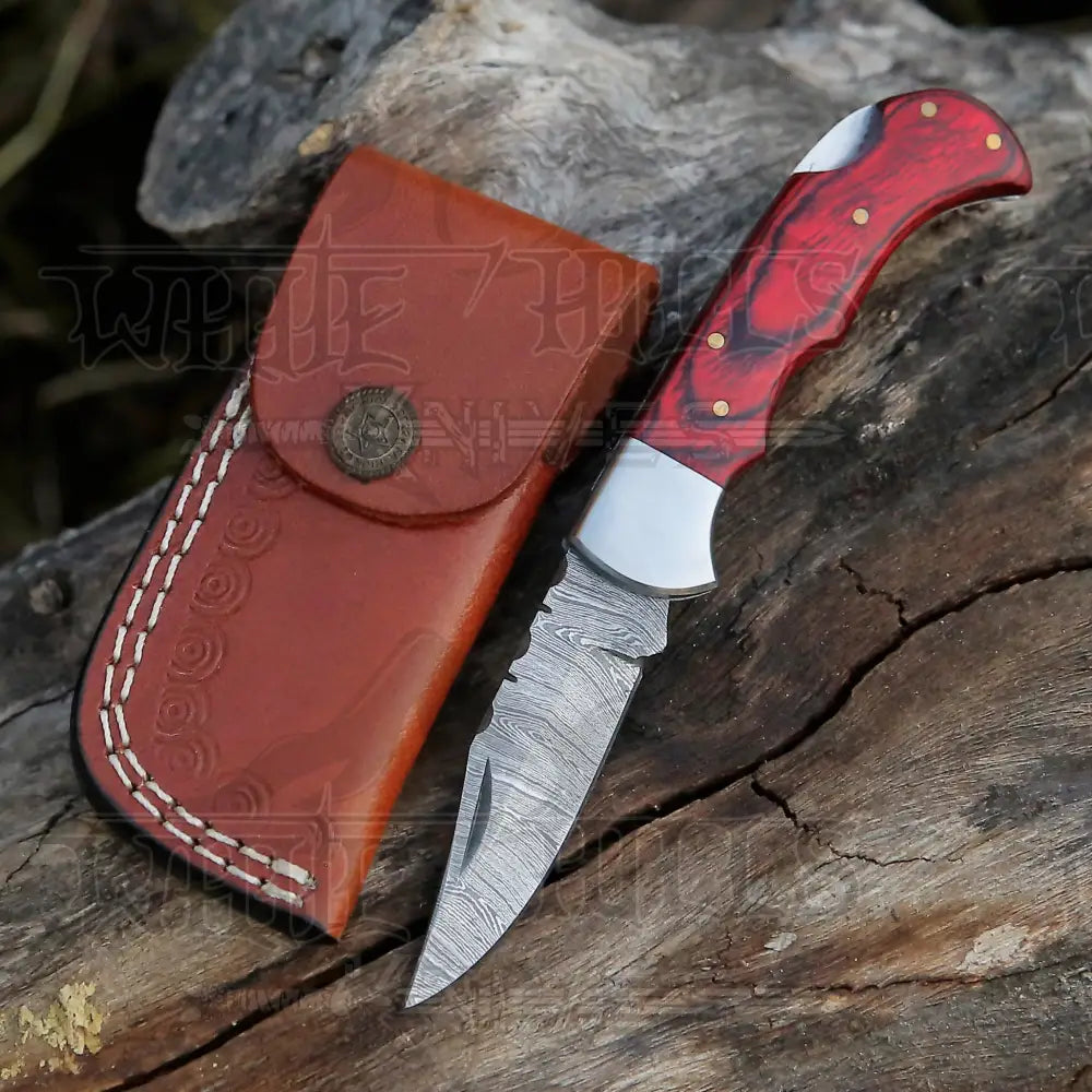 Handmade Damascus Steel Hunting Folding Knife with Pocket Clip - Camping Folding Blade With Wood Handle AR-CP