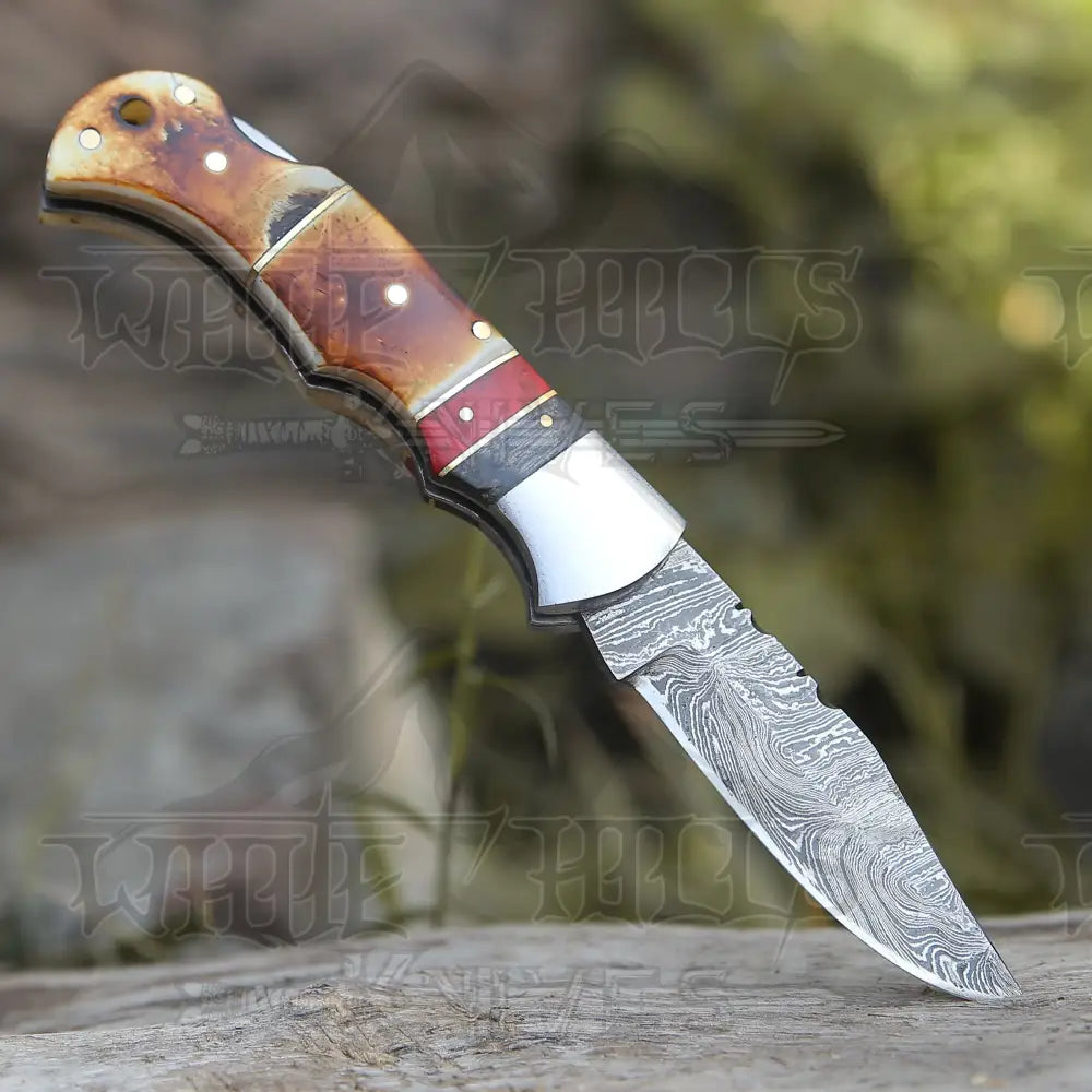 Handmade Damascus Steel Hunting Pocket Knife Camping Folding Blade With Cocobolo Wood Handle WH 4426