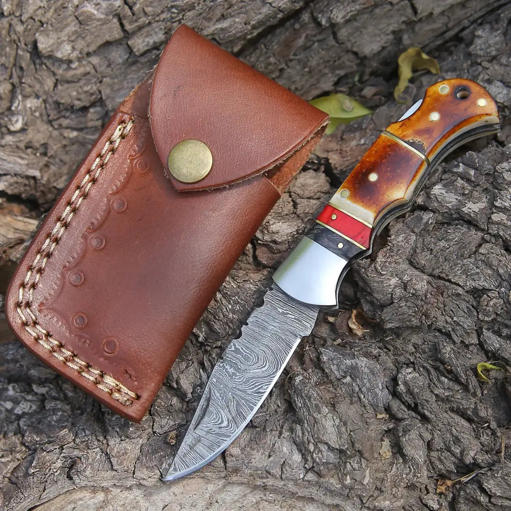 Handmade Damascus Steel Hunting Pocket Knife Camping Folding Blade With Cocobolo Wood Handle WH 4426