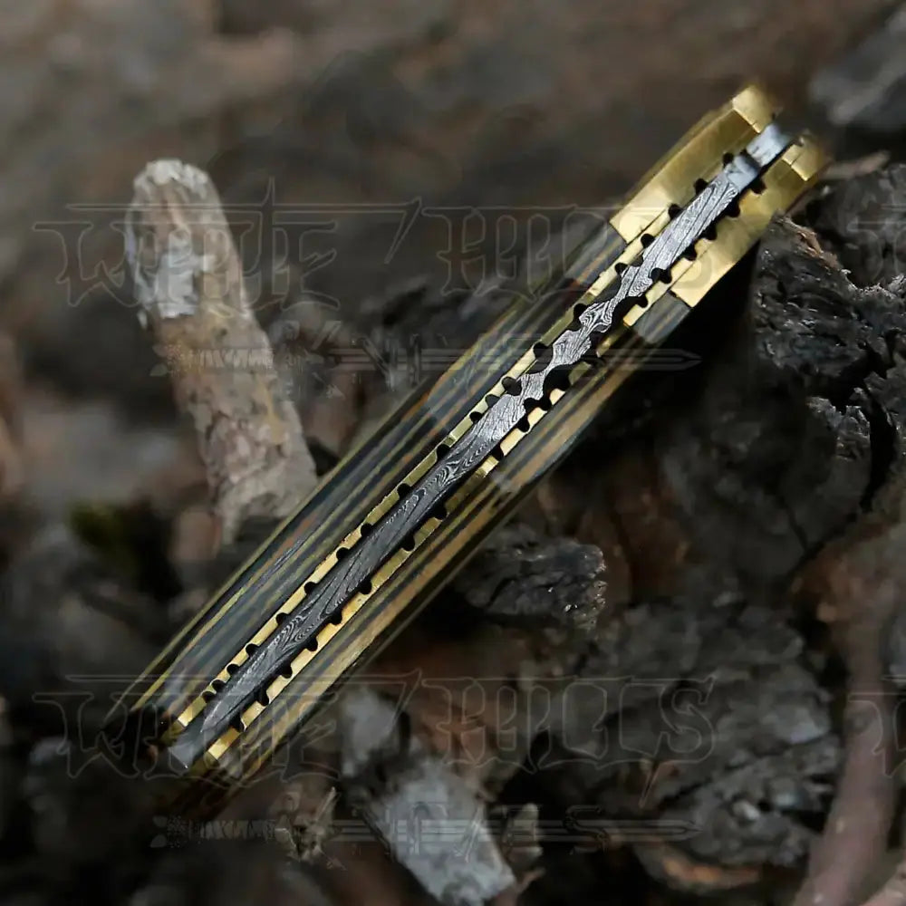 Handmade Damascus Pocket Knife-Camping Folding Blade With Pakka Wood Handle