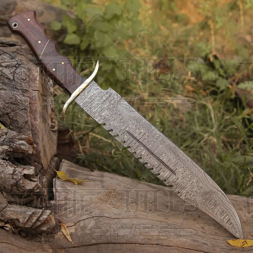 Handmade Forged Damascus Steel Hunting Bowie Rambo Knife With Wood Handle WH 4409