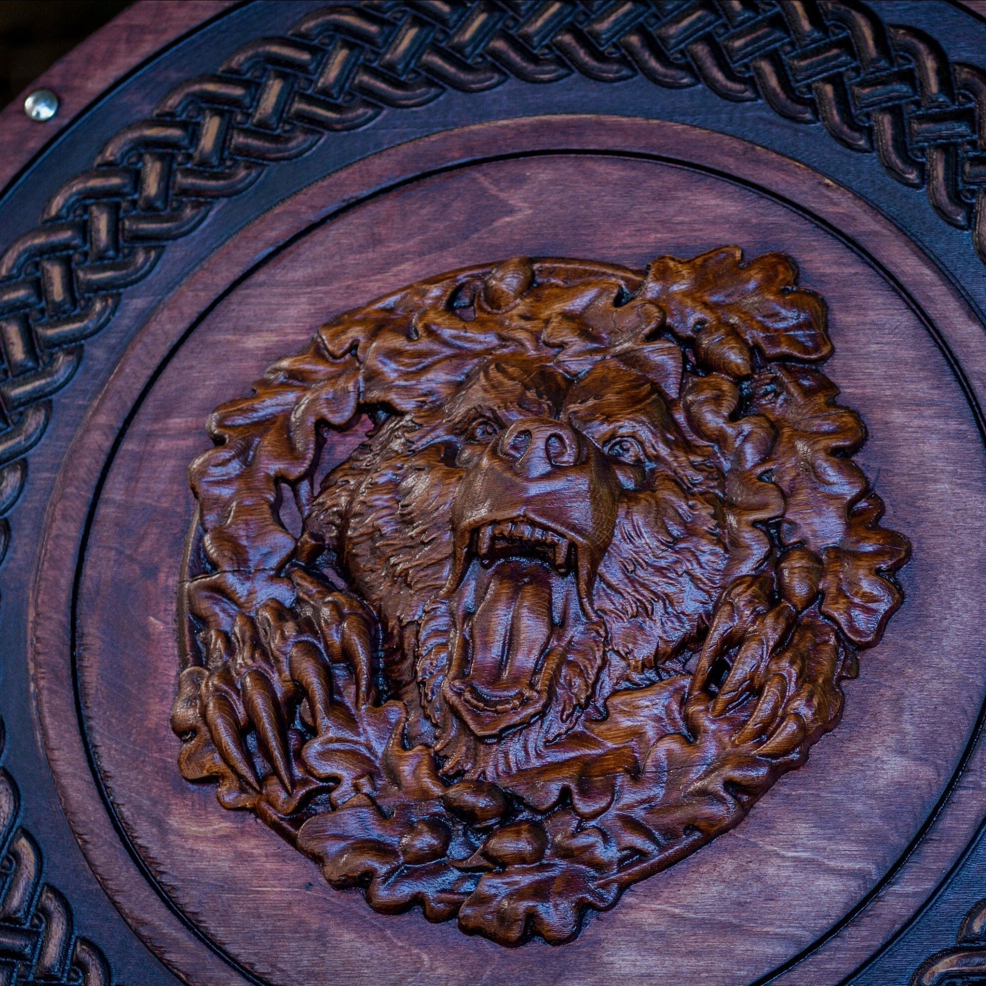 Berserker Bear Totem Oaken Carved Viking Shield, 24" - + engraved