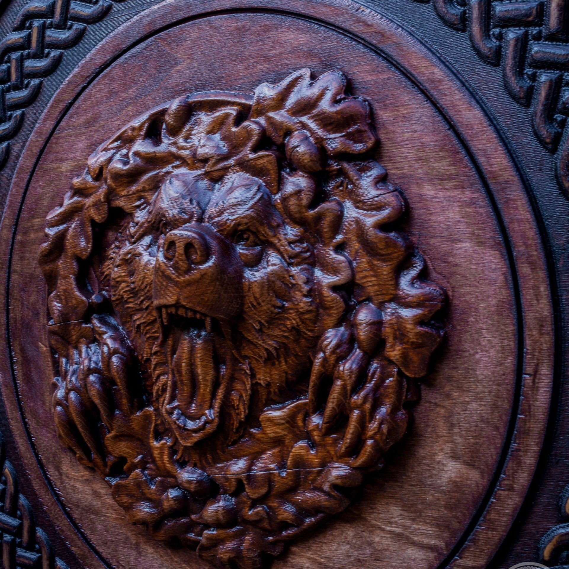 Berserker Bear Totem Oaken Carved Viking Shield, 24" - + engraved