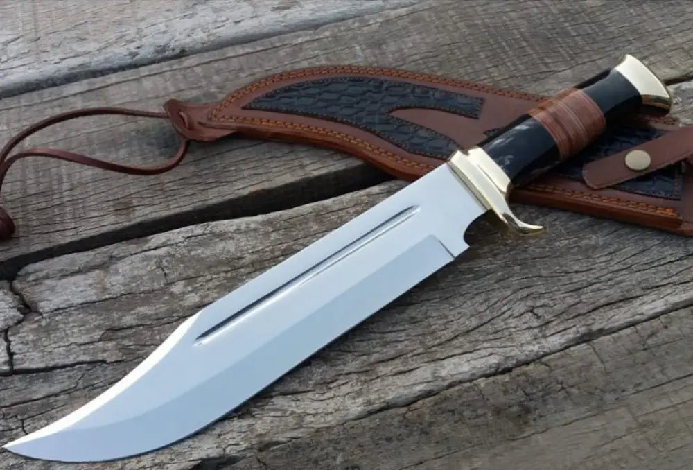 15" Handmade Damascus Steel Bowie Hunting Knife- Buffalo Horn Handle
